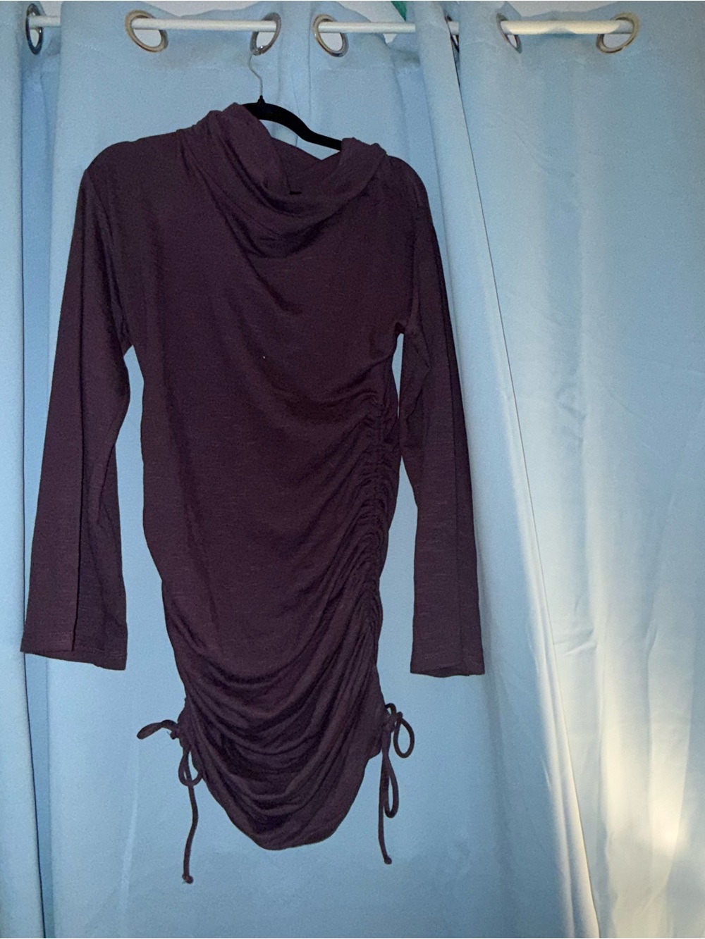 Long Sleeve Ruched Hooded Tunic in Plum